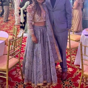 Yellow Gray Floral Lengha Indian Punjabi